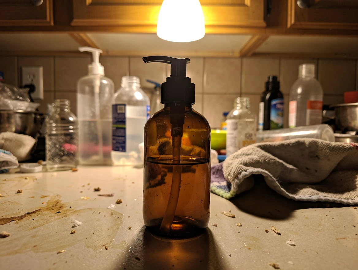 A product photographed at home against a cluttered background
